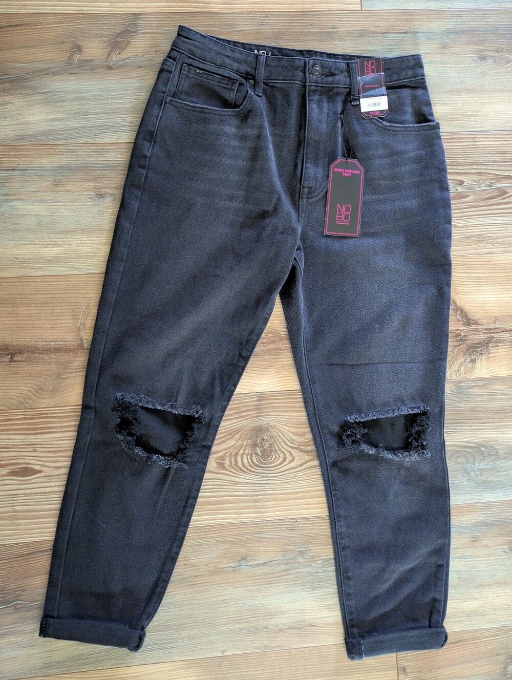 No Boundaries NOBO High Rise Mom Distressed Black Cropped Denim Jeans 11 NWT